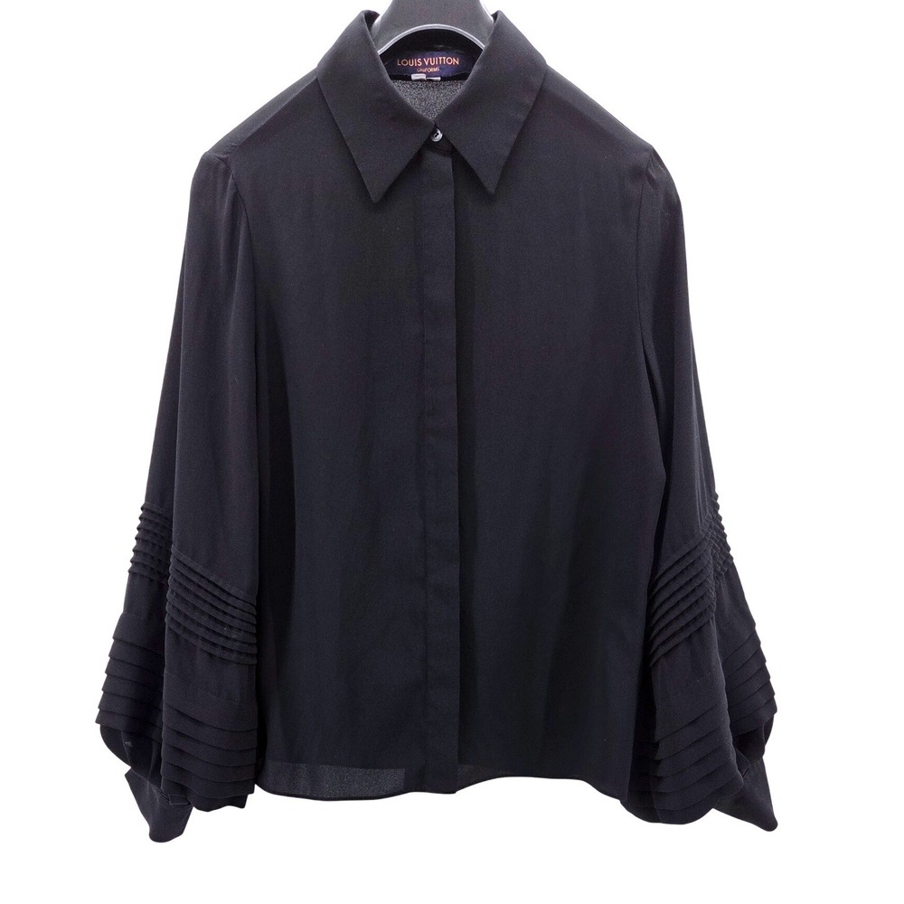 LOUIS VUITTON Uniform Black Blouse Pleated‎ Balloon Detailed Sleeves - Size 34